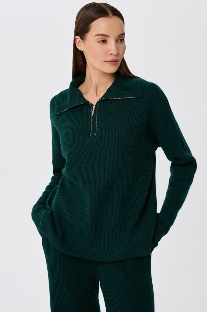 sku: W25-00CH0323 | Brand: Marc Andre  | Size: 36 38 40 42 44 46  | Colors: Изумруд  | Бренды Marc&Andre | Кашемир Джемперы | Title: Свитер с воротником на молнии QUITE MOTION