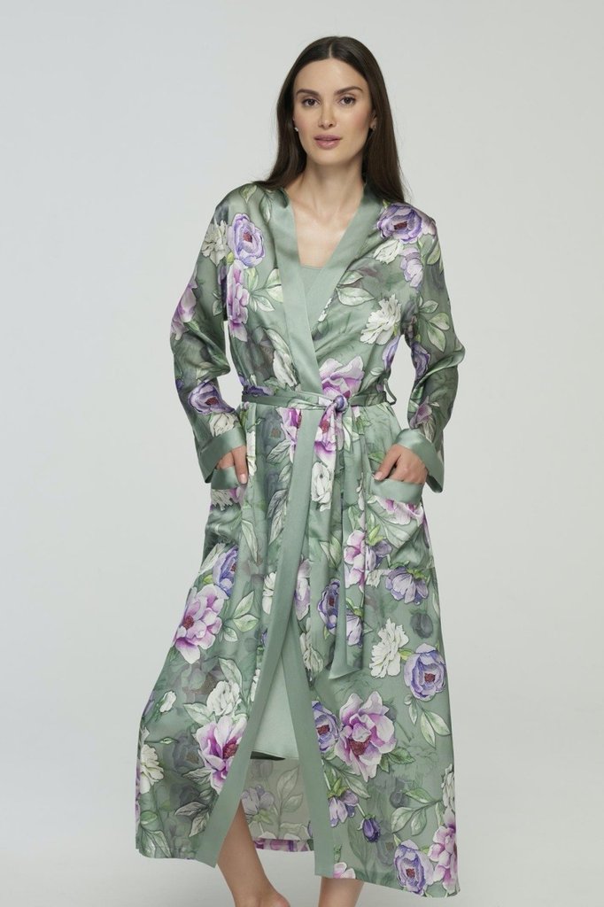 sku: S23-00SS101-L | Brand: Marc Andre  | Size: 36 38 40 42 44 46  | Colors: Зеленый/Розовый  | Бренды Marc&Andre | Домашняя одежда Халаты | Title: Халат SILK PEONY