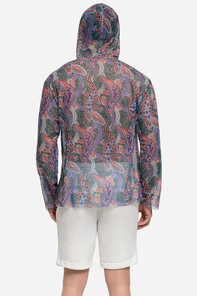 sku: 25003273 | Brand: RoDaSoleil  | Size: Small Medium Large XLarge XXLarge  | Colors: Цветной  | Бренды RoDaSoleil | Мужская коллекция Пляжная одежда | Title: Футболка КРОКОДИЛ МУЛЬТИКОЛОР ПАТТЕРН с капюшоном