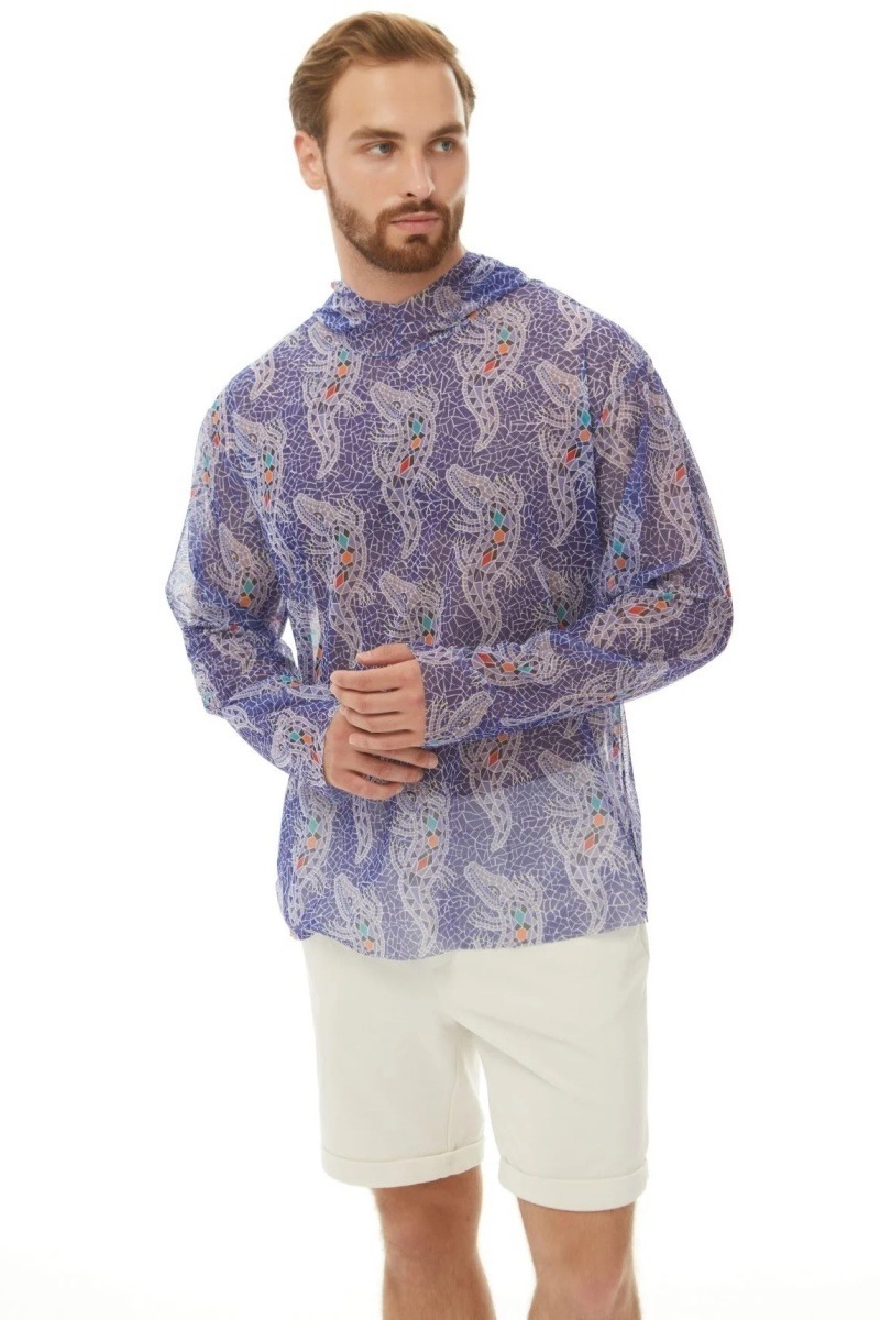sku: 25003267 | Brand: RoDaSoleil  | Size: XSmall Small Medium Large XLarge XXLarge  | Colors: Лиловый  | Бренды RoDaSoleil | Мужская коллекция Пляжная одежда | Title: Футболка КРОКОДИЛ ЛИЛОВЫЙ с капюшоном