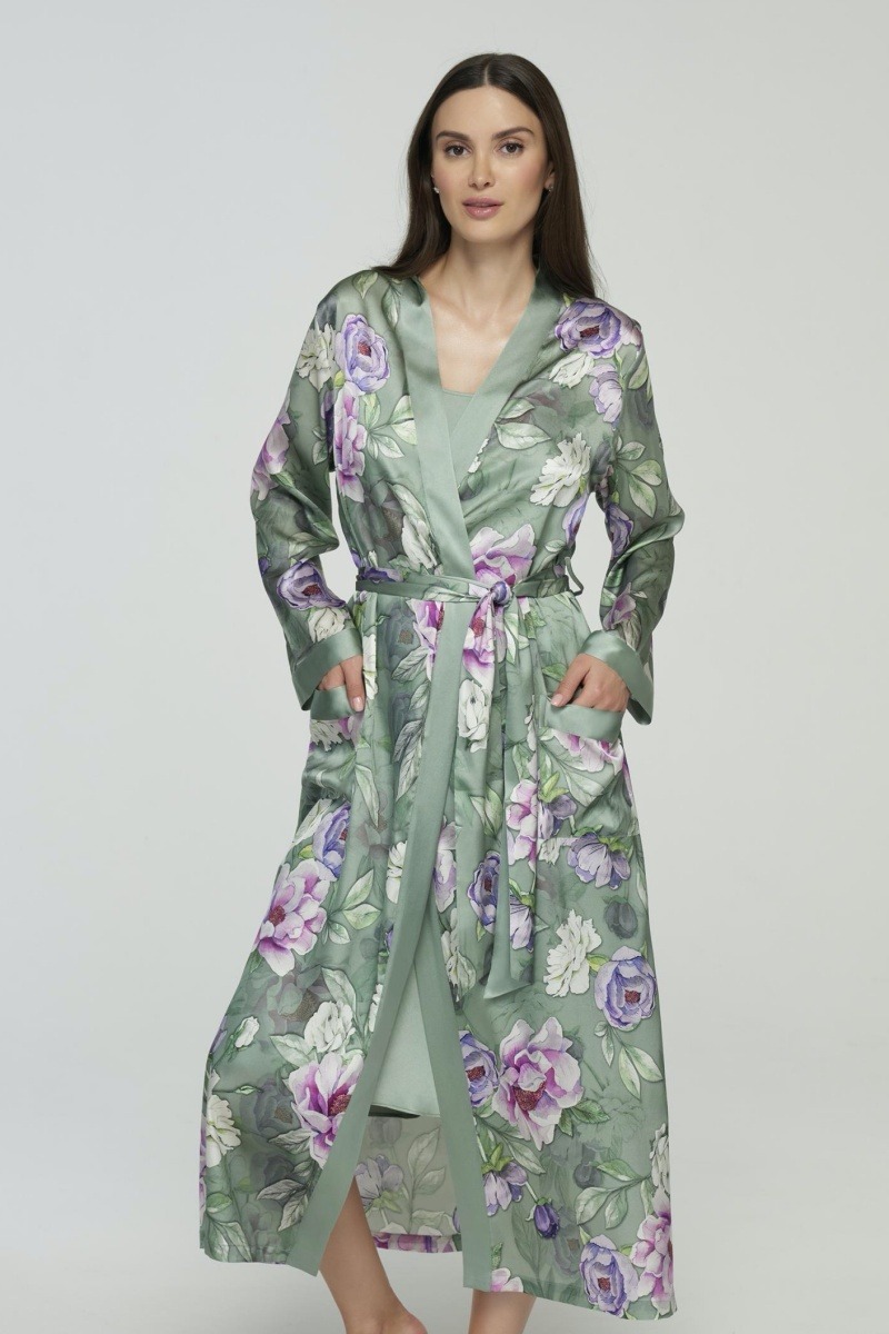 sku: S23-00SS101-L | Brand: Marc Andre  | Size: 36 38 40 42 44 46  | Colors: Зеленый/Розовый  | Бренды Marc&Andre | Домашняя одежда Халаты | Title: Халат SILK PEONY